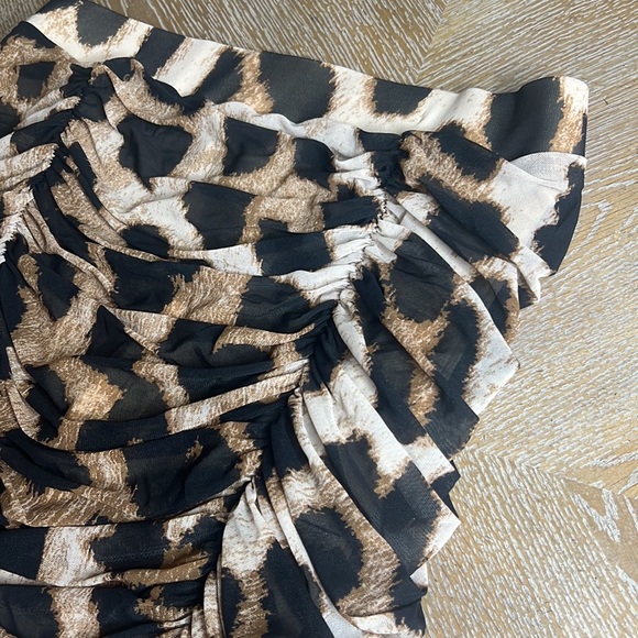 GANNI Women's Brown Ruched Leopard-print Mesh Skirt 40 - Picture 10 of 12